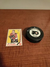 Ed Van Impe signed autographed Philadelphia Flyers hockey puck & 1969 Card