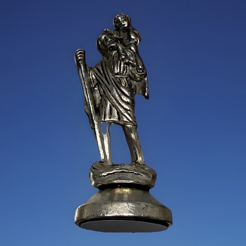 Catholic Saint Christopher Dash Magnet Silver Tone Religious Statue