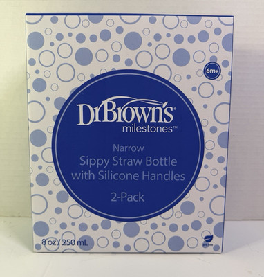 Dr Brown Milestones Narrow Sippy Straw Bottle Silicone Handles 2 Pack Baby Cup