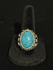 TourquoiseGemstone Silver Toned Unisex Fashion Ring 8.75 BRAND NEW 0152