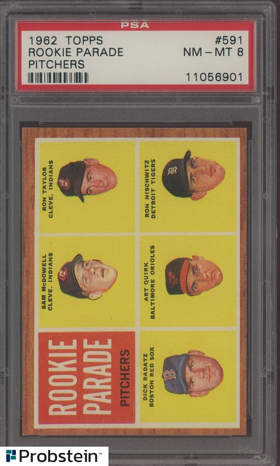1962 Topps #591 Rookie Parade Pitchers w/ Sam McDowell RC Rookie PSA 8 NM-MT