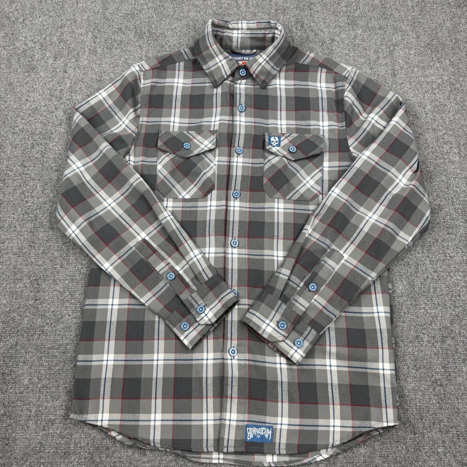 Born Scum Count Me Out Flannel Shirt Mens Small Gray Plaid Long Sleeve - product detail image 2