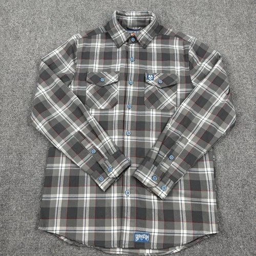 Born Scum Count Me Out Flannel Shirt Mens Small Gray Plaid Long Sleeve image 2