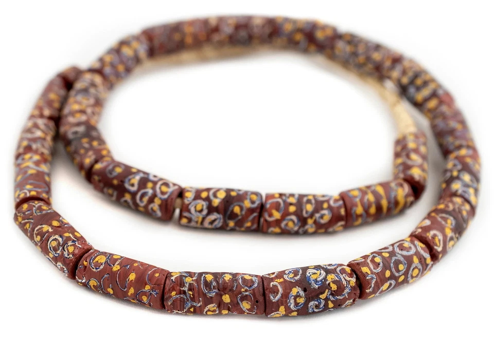 Red Dotted Cylindrical Fancy Venetian Trade Beads 12mm Ghana African Cylinder - Image 3 of 4