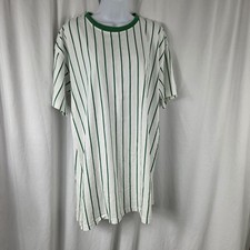 Forever 21 Dress Womens Large White Green Striped T-Shirt Short Sleeve Casual