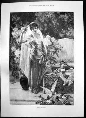 Antiker alter Druck Leben Harem Kate Macdonald Harfe Mod Oban Lord Campbell 1893
