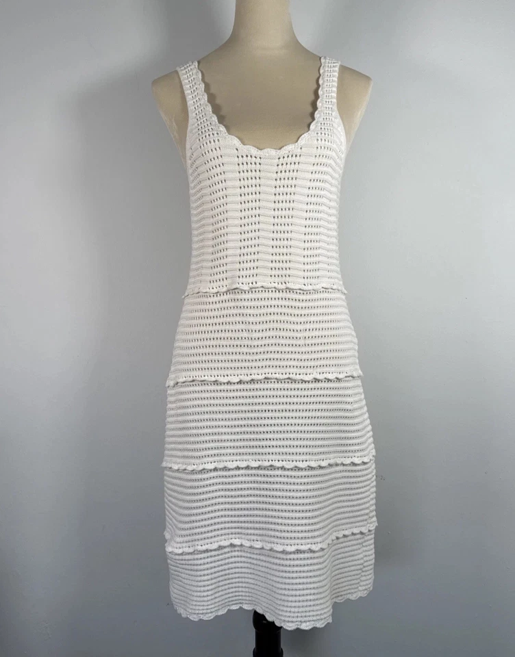 Vestido de malha Ella Moss L branco crochê boho praia resort festival verão Y2K retrô - Imagem 2 de 4