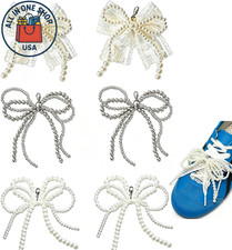 Pearl Lace Bow Shoe Charms - 6Pcs Beaded Bowknot Chain for Sneakers & Bags