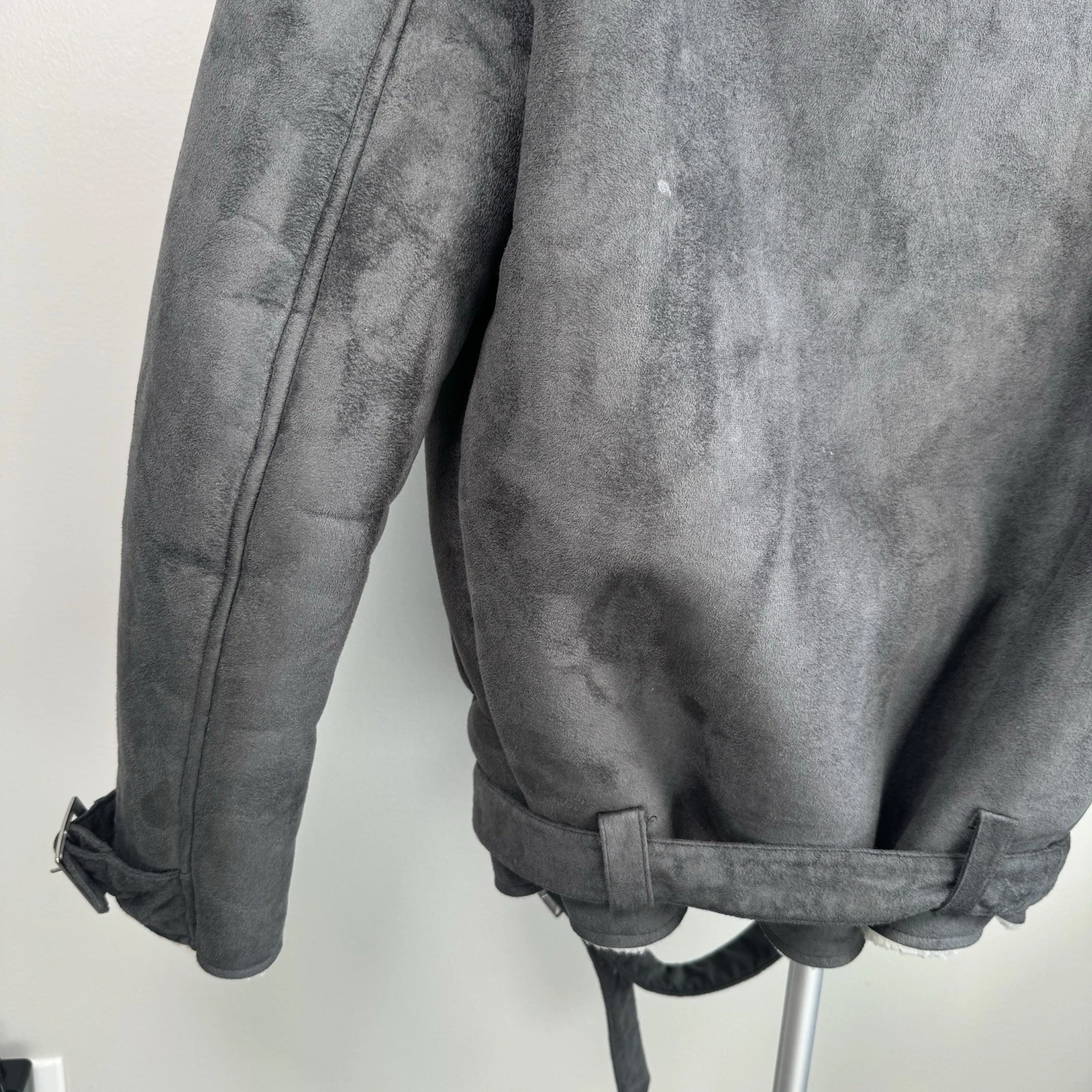 Topman Gray Faux Shearling Jacket Coat - Men's Size Small -  Zipper Closure image 10