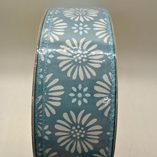 NEW Member's Mark Premium Wired Edge Ribbon 1.5  X 50 Yards Teal Blue Floral