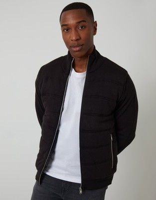 Threadbare Mens Black Acrylic Quilted Knitted Jacket