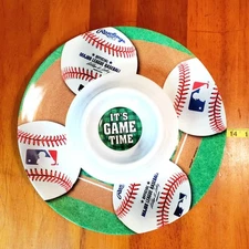 Big 13" Dia. Major League Chips and Dip Serving Tray Baseball MLB Platter CLEAN