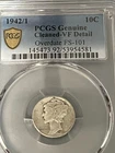 1942/1 Mercury Dime, FS-101 Overdate, PCGS Certified/Graded VF Detail, .9 silver