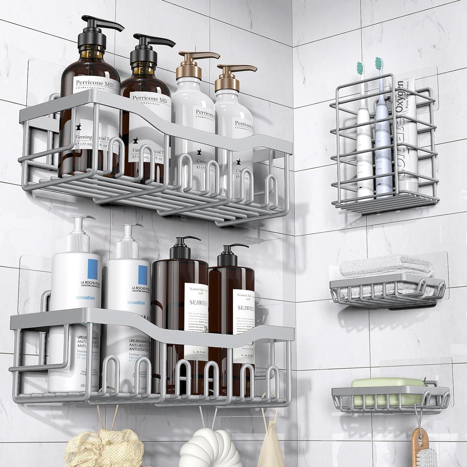 Shower Caddy 5 Pack,Adhesive Shower Organizer for Bathroom Storage&Home Decor&Ki