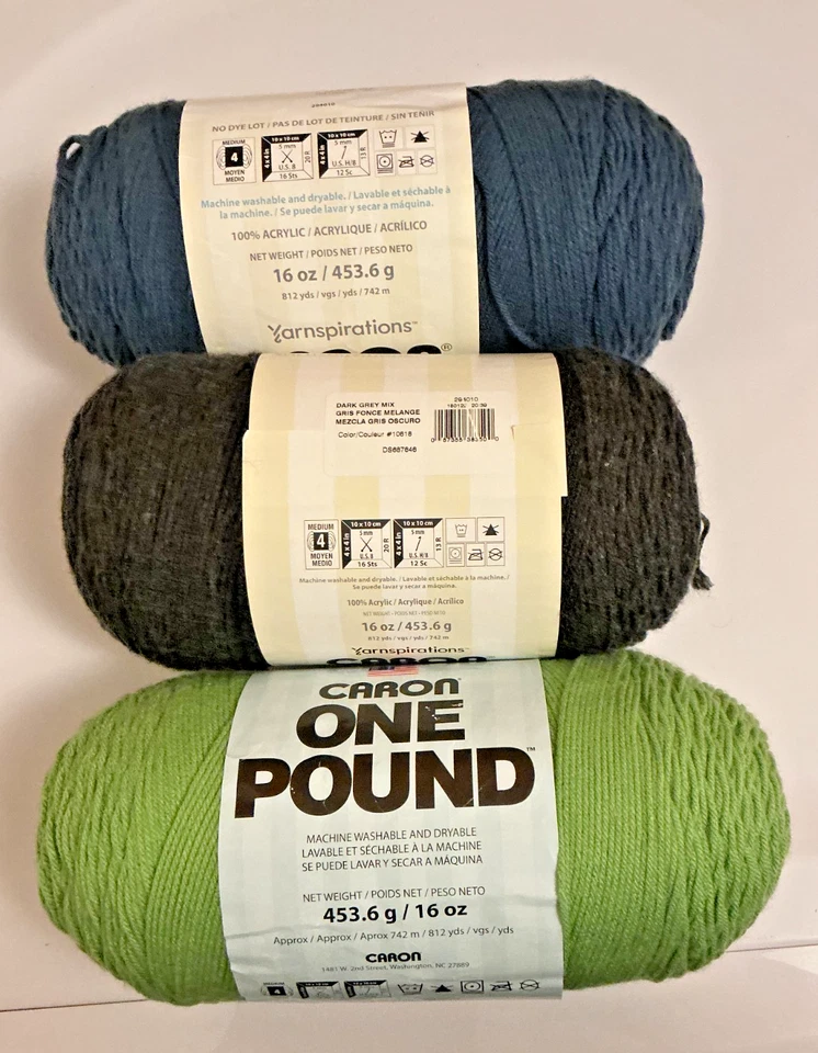 Caron One Pound Mezcla Gris Oscuro, Azul Cape Cod, Verde Hierba Lote de 3 Madejas NUEVO Foto 2 de 4