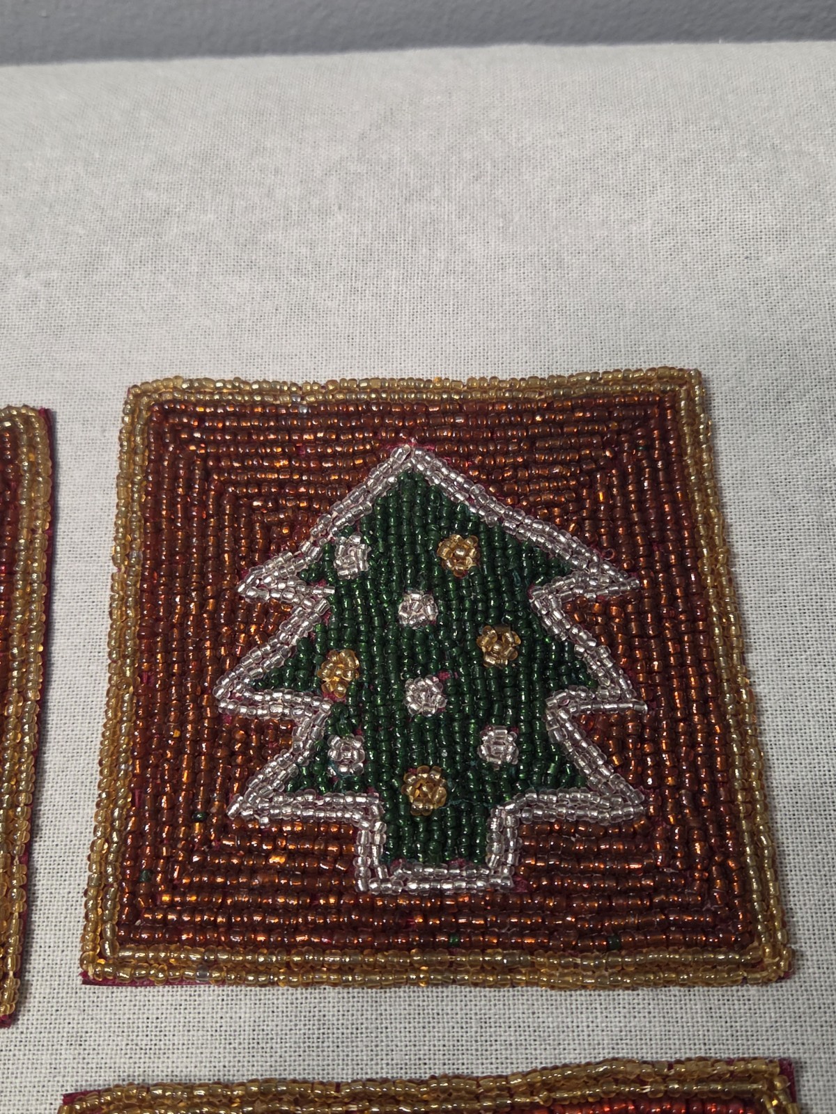 Vintage Beaded Christmas Tree Coasters Set of 4 Red Green Gold Holiday ...