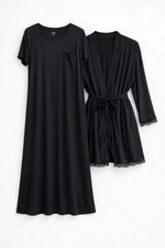 State of Day Macy’s 2pc Sleepwear Modal Bundle M Black Long Gown & Robe New