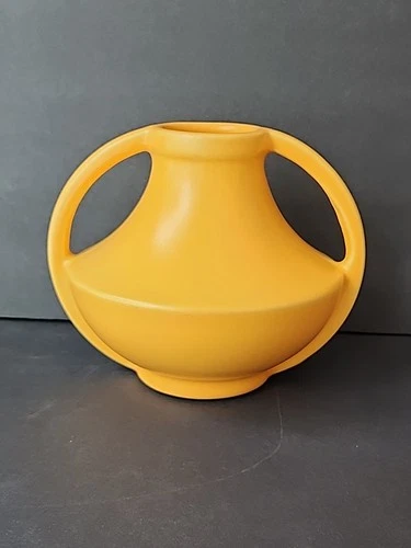 Vtg Royal Haeger Pottery Larry Laslo Yellow Vase Art Deco Style Double Handle