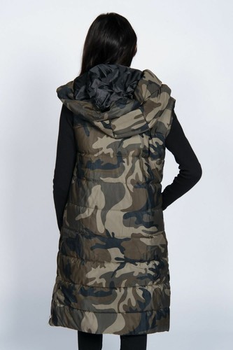 Ladies NEW Camouflage Hooded Long Line Puffer Gilet Jacket Warmer (UK S - XL) - Picture 7 of 7