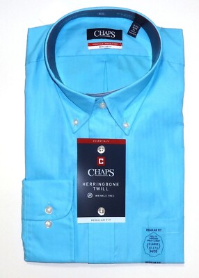 Chaps Men's Regular-Fit Dress Shirt Button-Down Long Sleeves Blue NWT