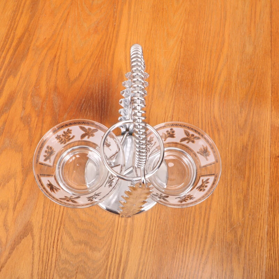 Metal Relish Server Rack With Two Glass Bowls - Image 3 of 4