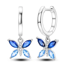 MULA Shine Blue Butterfly Hoop Earrings CZ For Women Jewelry 925 Sterling Silver