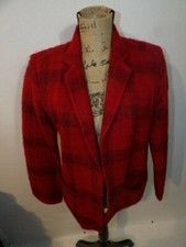 Vintage Liz Claiborne Red Plaid Wool  Mohair Open Front Blazer Jacket Size 10