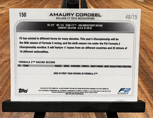 2022 Topps Chrome Formula F2 AMAURY CORDEEL /75 - Picture 2 of 2