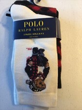 Polo Ralph Lauren Girl's Winter Polo Bear Sock 3-Pck Sock Size 8-9.5