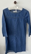 Madewell Dress Womens XXS Denim Step-Hem 3/4 Sleeve Shift Cotton Linen