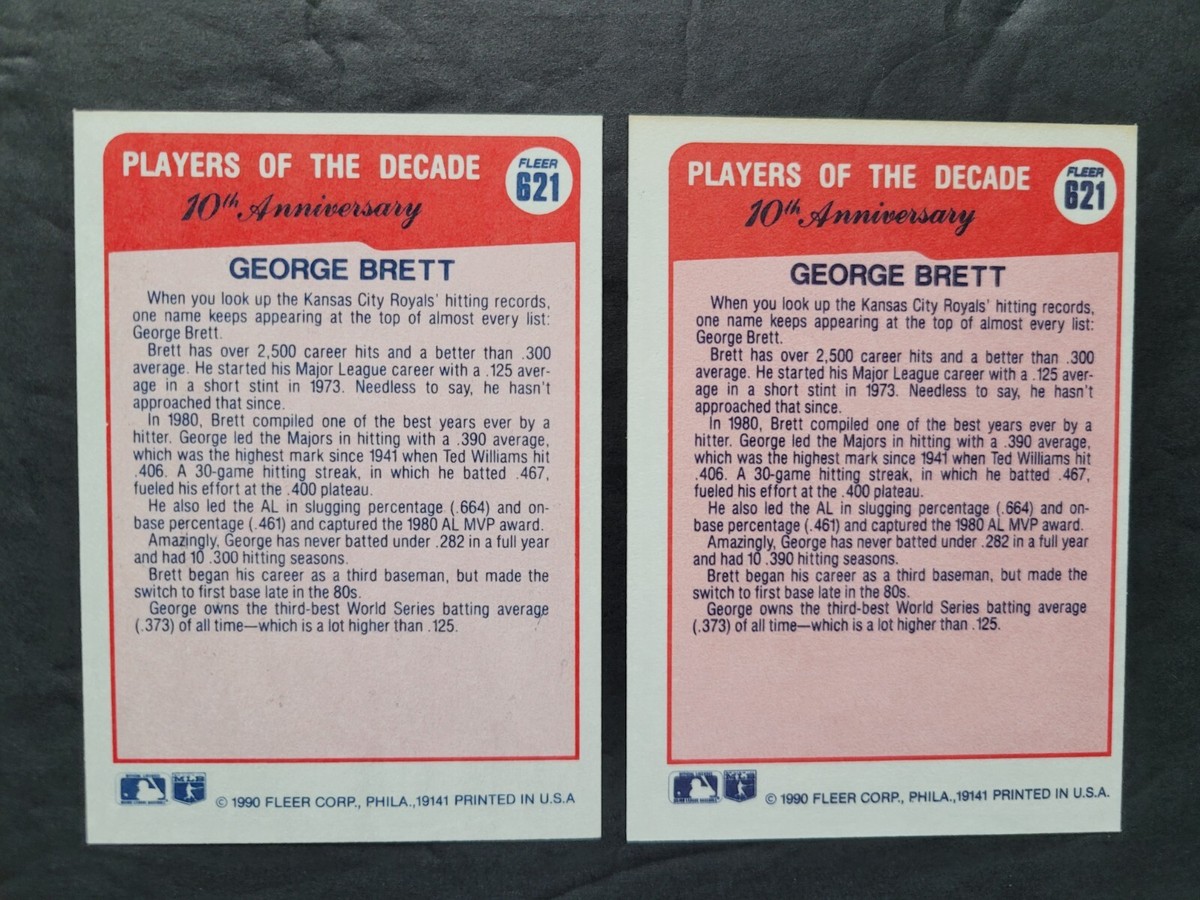 GEORGE BRETT Error & Correct Card #621 Players of Decade Hitting
