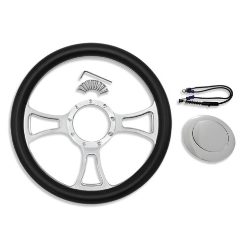 Trinity Style Chrome 14" Steering Wheel & Aluminum 9 Holes Smooth Horn Button - Picture 3 of 8