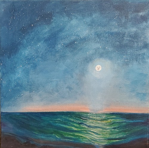 Full moon Ocean seascape Spiritual Original Painting Canvas art - 第 1/1 張圖片