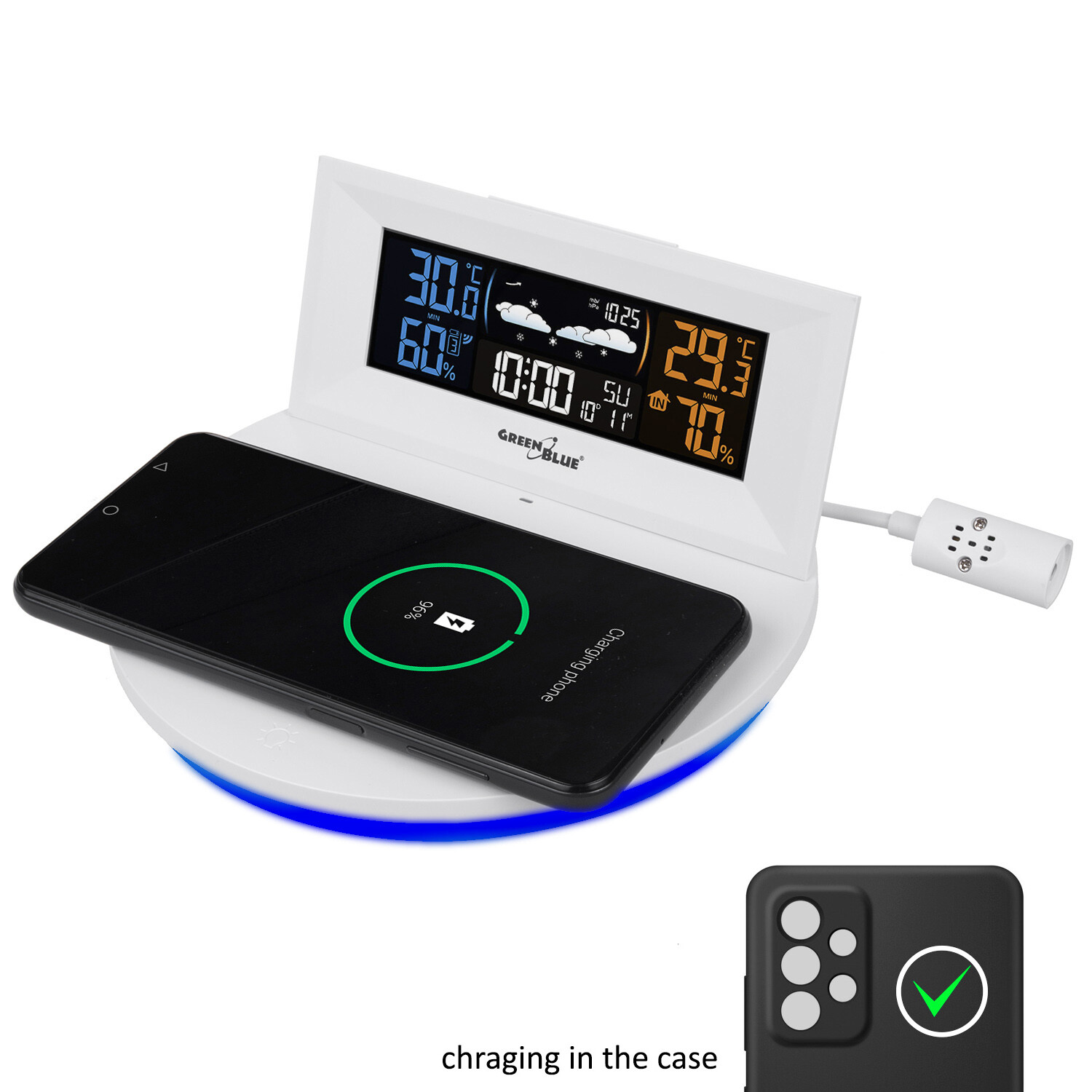Station météo avec thermomètre intérieur extérieur et charge sans fil Qi