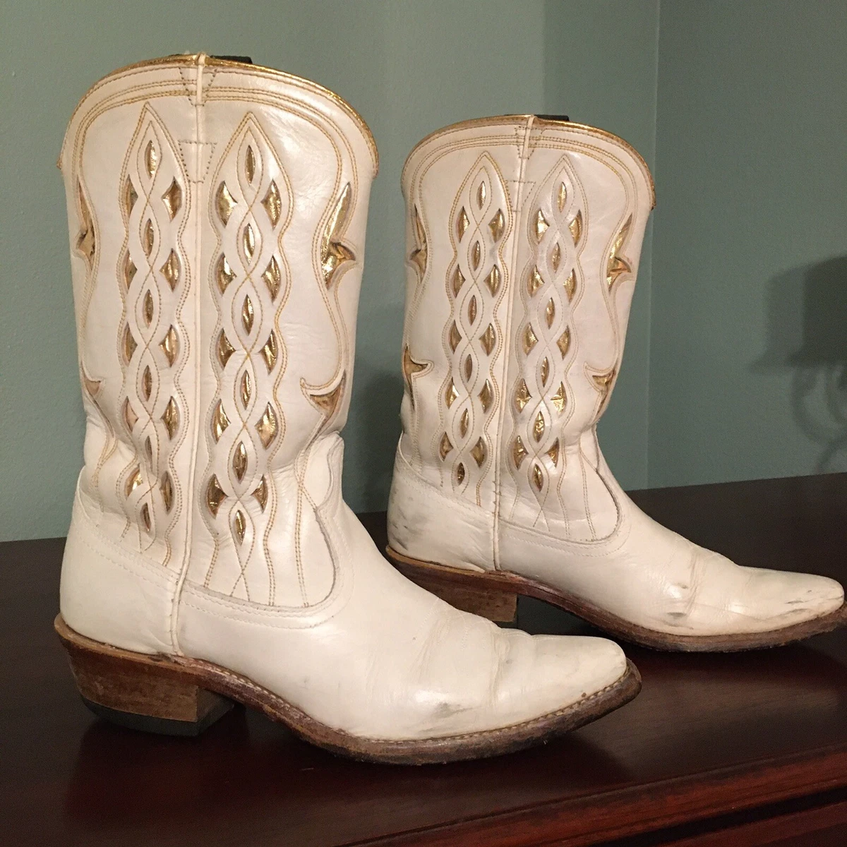 ACME Boots GOLD FOIL INLAY Cowgirl VINTAGE Sz 4 C Made in USA