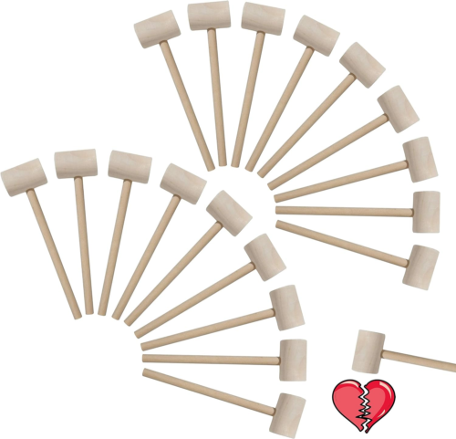 18 Pcs Mini Wooden Hammers Toy for Kids, Natural Wood Breakable Heart Hammers fo