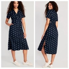 Old Navy Women Rockabilly Polka Dot Cutout Midi Shirt Dress Front Button M NWT