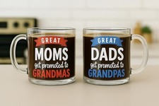 Coffee Mug Cup Clear Glass MOMS DADS Mother's Day Gift 2 Piece