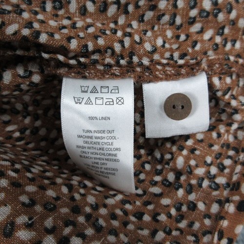 Tahari Shirt Womens Brown Black Tan Geometric Linen Short Sleeve Button Up - Picture 7 of 10