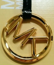 Michael Kors Gold MK Logo Charm Black Patent Leather Strap Handbag Fob Hang Tag
