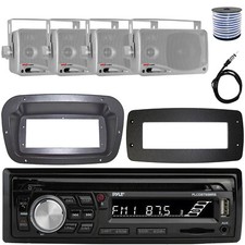 Pyle 1-DIN Marine CD Receiver W/Kit  Adapter Plate, 4x 3.5'' Mini Box Speakers