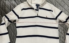 Ralph Lauren Polo Knit Sweater 1/4 Zip Pullover Sz L 14/16 Boys Cream Stripes