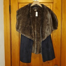 Nwt Women's Scoop Nyc Vegan Faux Fur Reversible Asymetrical Jacket Vest Sm