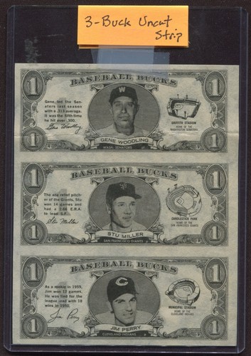 1962 TOPPS BASEBALL BUCKS - UNCUT SHEET OF 3 - DIRECT FROM TOPPS VAULT