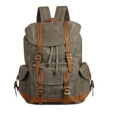 Backpack for Men Heavy Duty Waxed Canvas Vintage Women Trim Casual 15.6" lapt...