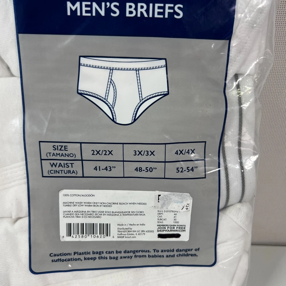 Calzoncillos para hombre Basic Editions ropa interior de algodón blanco paquete de 3 tallas (52-54) 4X grandes para hombre Foto 3 de 4