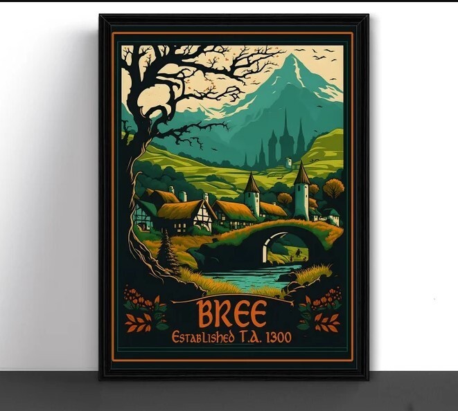 Lord of the Rings LOTR Bree J.R.R. Tolkien Art Print Travel Poster