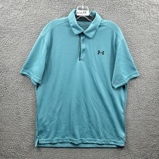 Under Armour Polo Shirt Mens Large Blue Performance Golf Rugby Loose Heat Gear