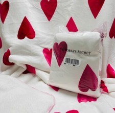 Victoria's Secret Pink White Sherpa Blanket Pink Red Hearts 60" x 50" Soft