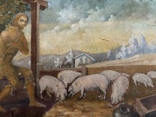 Oil painting wood 1920 guardian pig Expressionism old expressionist